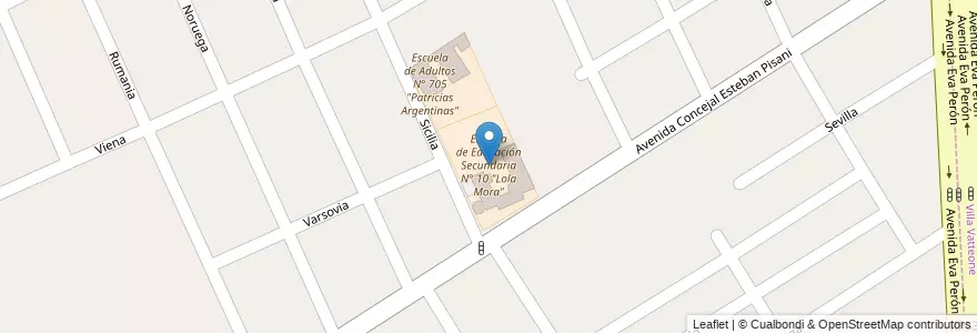 Mapa de ubicacion de Escuela de Educación Secundaria N° 10 "Lola Mora" en アルゼンチン, ブエノスアイレス州, Partido De Florencio Varela, Villa Santa Rosa.