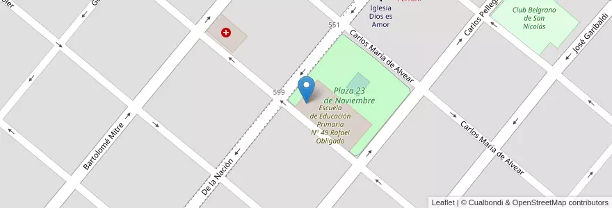 Mapa de ubicacion de Escuela de Educación Secundaria N° 12 Rafael Obligado en Arjantin, Buenos Aires, Partido De San Nicolás, San Nicolás De Los Arroyos.