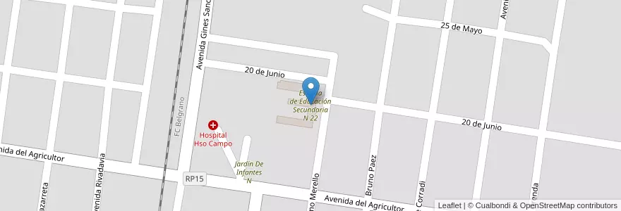 Mapa de ubicacion de Escuela de Educación Secundaria N 22 en アルゼンチン, チャコ州, Departamento Dos De Abril, Municipio De Hermoso Campo, Hermoso Campo.