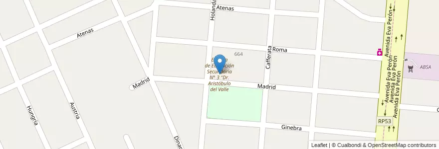Mapa de ubicacion de Escuela de Educación Secundaria N° 3 "Dr. Aristóbulo del Valle en アルゼンチン, ブエノスアイレス州, Partido De Florencio Varela, Villa Santa Rosa.