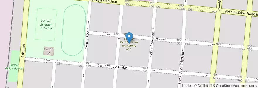 Mapa de ubicacion de Escuela De Educación Secundaria Nº 1 en Arjantin, Buenos Aires, Partido De General Alvear, General Alvear.
