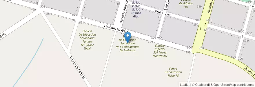 Mapa de ubicacion de Escuela De Educación Secundaria Nº 1 Combatientes De Malvinas en アルゼンチン, ブエノスアイレス州, Partido De General Rodríguez.