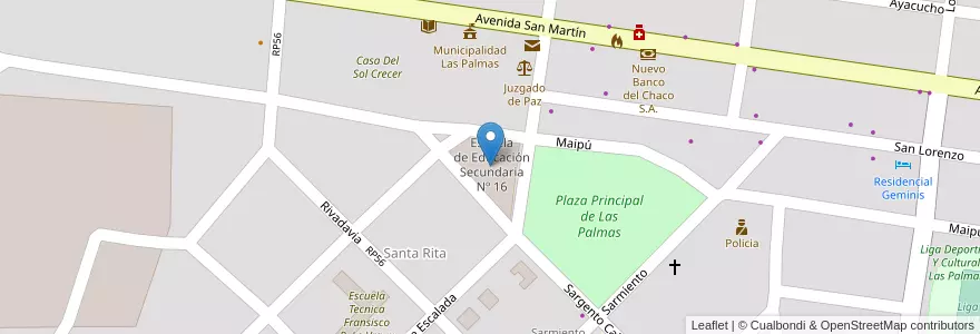 Mapa de ubicacion de Escuela de Educación Secundaria Nº 16 en آرژانتین, Chaco, Departamento Bermejo, La Leonesa - Las Palmas, Municipio De Las Palmas.