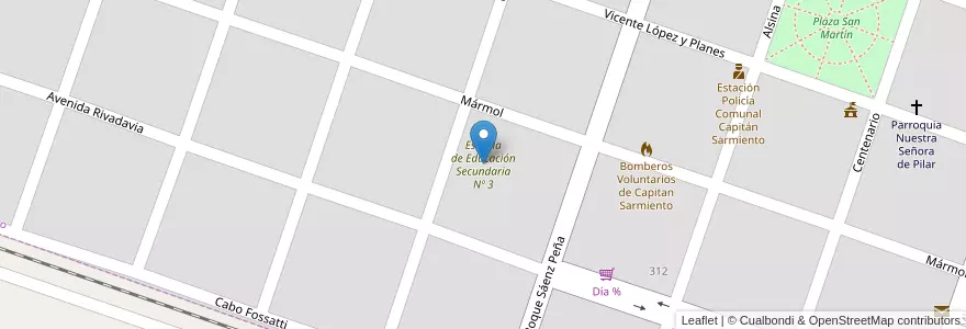 Mapa de ubicacion de Escuela de Educación Secundaria Nº 3 en Arjantin, Buenos Aires, Partido De Capitán Sarmiento, Capitán Sarmiento.