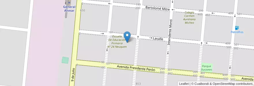 Mapa de ubicacion de Escuela De Educación Secundaria Nº 4 en アルゼンチン, ブエノスアイレス州, Partido De General Alvear, General Alvear.