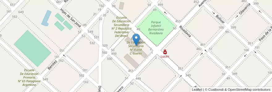 Mapa de ubicacion de Escuela De Educación Secundaria Nº 4 José L. Suarez en 아르헨티나, 부에노스아이레스주, Partido De Chivilcoy, Chivilcoy.