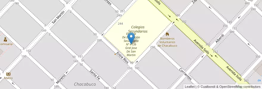 Mapa de ubicacion de Escuela De Educación Secundaria Nº 4 Lib Gral Jose De San Martin en 阿根廷, 布宜诺斯艾利斯省, Partido De Chacabuco, Chacabuco.