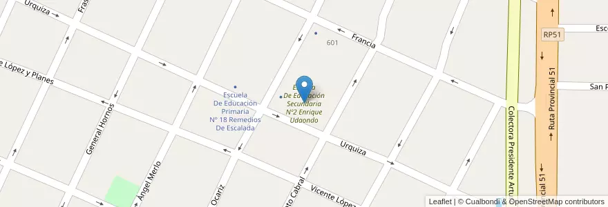 Mapa de ubicacion de Escuela De Educación Secundaria Nº2 Enrique Udaondo en آرژانتین, استان بوئنوس آیرس, Partido De Arrecifes, Arrecifes.