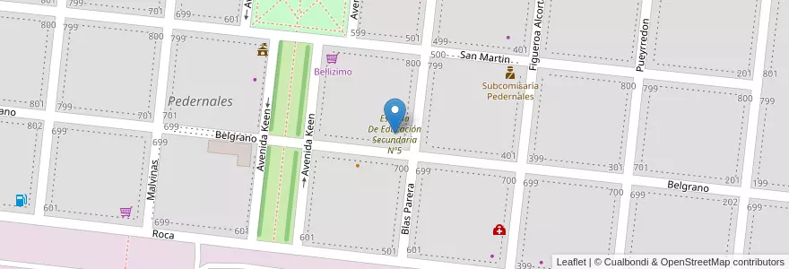 Mapa de ubicacion de Escuela De Educación Secundaria Nº5 en 阿根廷, 布宜诺斯艾利斯省, Partido De Veinticinco De Mayo, Pedernales.