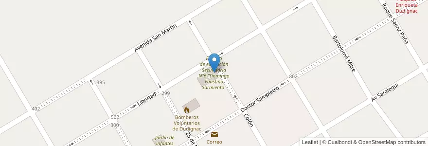 Mapa de ubicacion de Escuela de educación Secundaria Nº6 "Domingo Faustino Sarmiento" en Argentinië, Buenos Aires, Partido De Nueve De Julio, Cuartel Dudignac.
