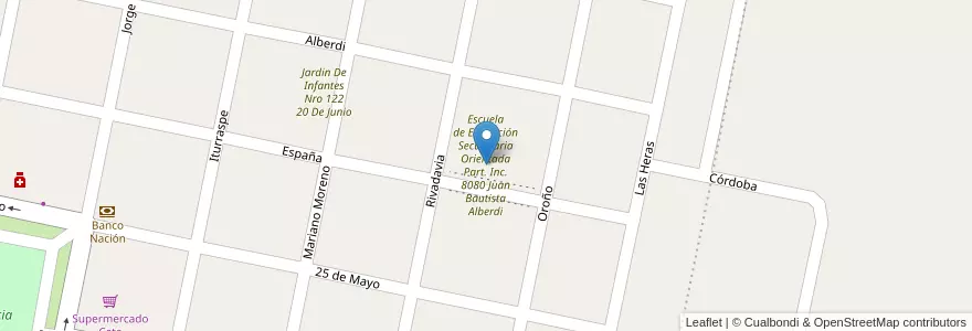Mapa de ubicacion de Escuela de Educación Secundaria Orientada Part. Inc. 8080 Juan Bautista Alberdi en 阿根廷, Santa Fe, Departamento San Martín, Municipio De Sastre.