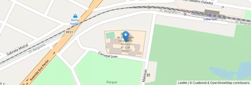 Mapa de ubicacion de Escuela de Educación Secundaria Técnica N° 5 de Merlo en Arjantin, Buenos Aires, Partido De Merlo, Libertad.