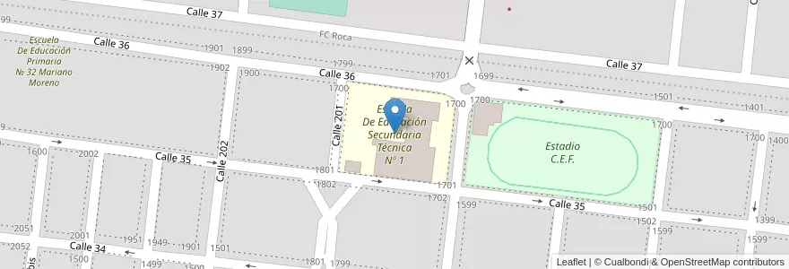 Mapa de ubicacion de Escuela De Educación Secundaria Técnica Nº 1 en الأرجنتين, بوينس آيرس, Partido De Veinticinco De Mayo, Veinticinco De Mayo.