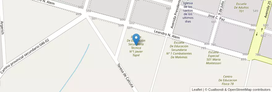 Mapa de ubicacion de Escuela De Educación Secundaria Técnica Nº1 Javier Tapié en Arjantin, Buenos Aires, Partido De General Rodríguez.