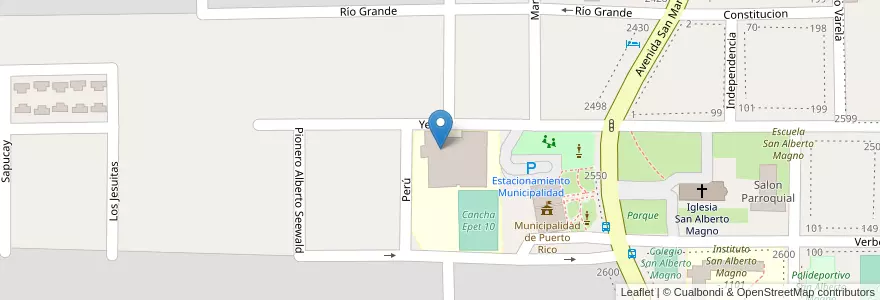 Mapa de ubicacion de Escuela de Educación Técnica 10 en 阿根廷, Misiones, Departamento Libertador General San Martín, Municipio De Puerto Rico.