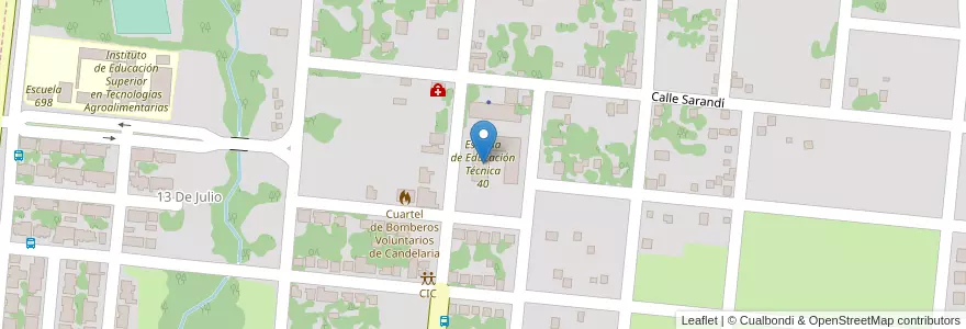 Mapa de ubicacion de Escuela de Educación Técnica 40 en 阿根廷, Misiones, Departamento Candelaria, Municipio De Candelaria, Candelaria.