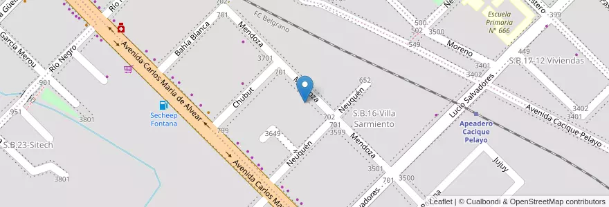 Mapa de ubicacion de Escuela de Educación Técnica N° 15 en アルゼンチン, チャコ州, Departamento San Fernando, Municipio De Fontana, Fontana.
