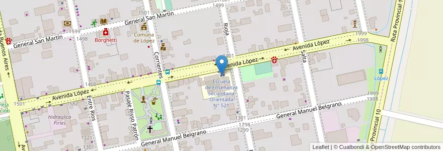 Mapa de ubicacion de Escuela de Enseñanza Secundaria Orientada N° 521 en Argentine, Santa Fe, Departamento San Jerónimo, Municipio De López.