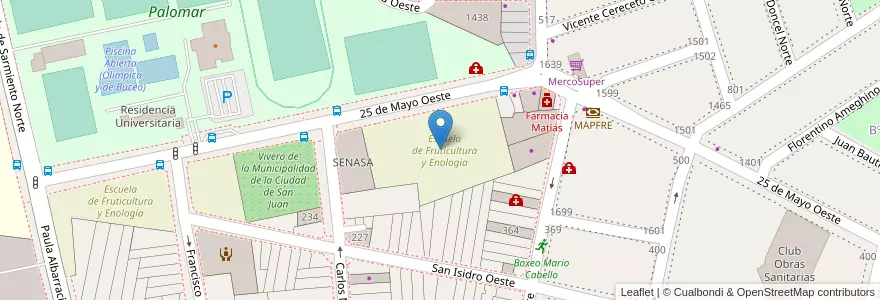 Mapa de ubicacion de Escuela de Fruticultura y Enología en Argentina, San Juan, Chile, Capital.