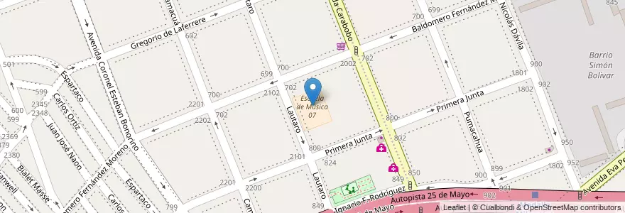 Mapa de ubicacion de Escuela de Música 07, Flores en 아르헨티나, Ciudad Autónoma De Buenos Aires, Comuna 7, 부에노스아이레스.