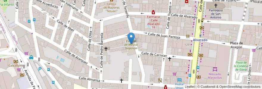 Mapa de ubicacion de Escuela de Música Diapasón en España, Comunidad De Madrid, Comunidad De Madrid, Área Metropolitana De Madrid Y Corredor Del Henares, Madrid.