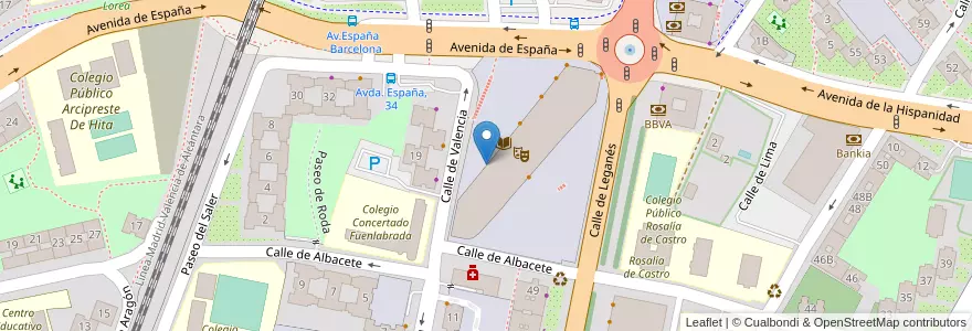 Mapa de ubicacion de Escuela de Música Dionisio Aguado en اسپانیا, بخش خودمختار مادرید, بخش خودمختار مادرید, Área Metropolitana De Madrid Y Corredor Del Henares, Fuenlabrada.