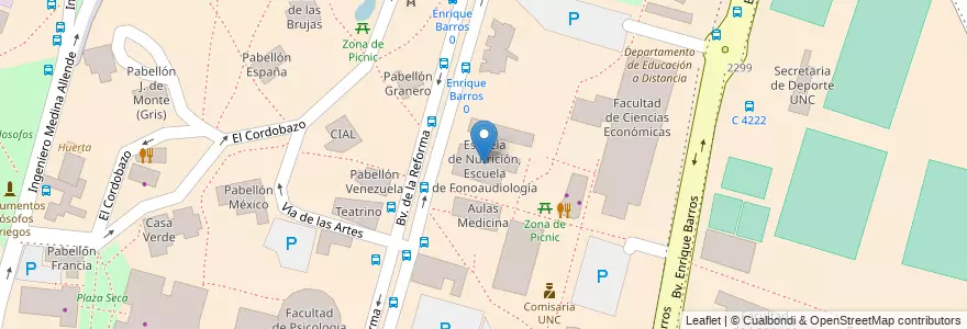 Mapa de ubicacion de Escuela de Nutrición, Escuela de Fonoaudiología en Аргентина, Кордова, Departamento Capital, Pedanía Capital, Córdoba, Municipio De Córdoba.