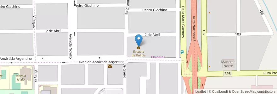 Mapa de ubicacion de Escuela de Policía en Аргентина, Рио-Негро, Departamento San Antonio, Sierra Grande, Sierra Grande.