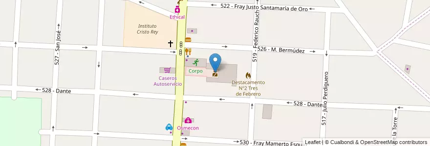 Mapa de ubicacion de Escuela de Policia Tres de Febrero en アルゼンチン, ブエノスアイレス州, Partido De Tres De Febrero, Caseros.