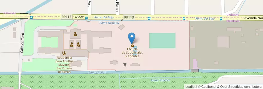 Mapa de ubicacion de Escuela de Suboficiales y Agentes en Arjantin, San Juan, Şili, Rivadavia.