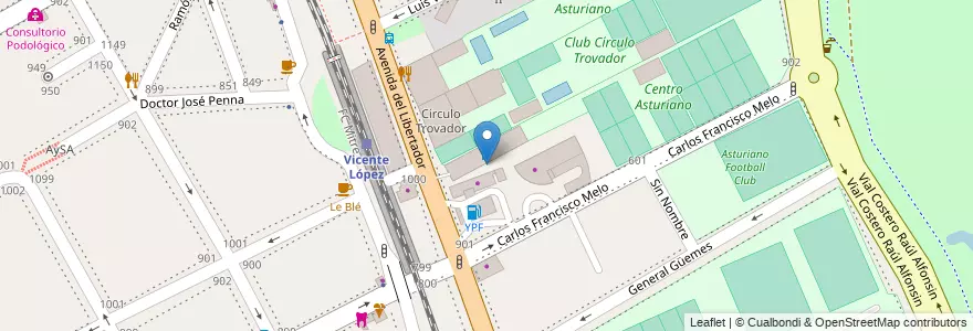 Mapa de ubicacion de Escuela de Tiro con Arco ABC OTENDOR en Arjantin, Buenos Aires, Partido De Vicente López, Vicente López.