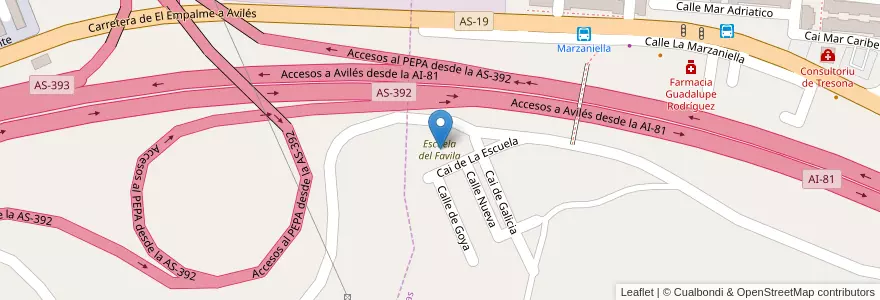 Mapa de ubicacion de Escuela del Favila en スペイン, アストゥリアス州, アストゥリアス州.