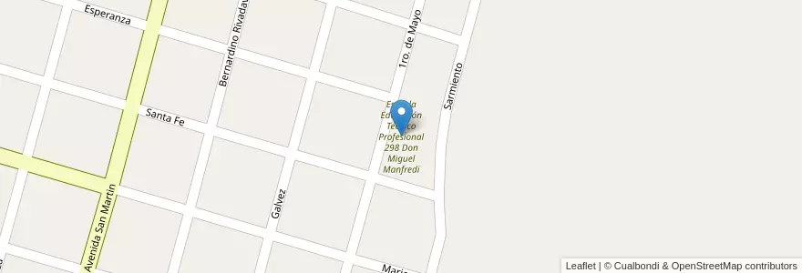 Mapa de ubicacion de Escuela Educación Técnico Profesional 298 Don Miguel Manfredi en 아르헨티나, Santa Fe, Departamento Las Colonias, Municipio De Franck, Franck.