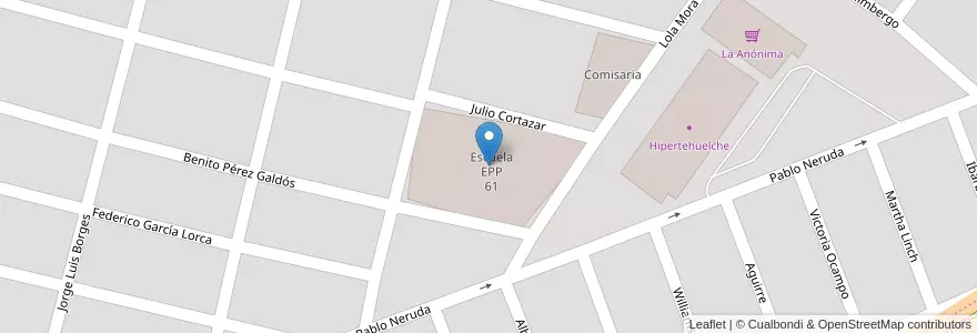 Mapa de ubicacion de Escuela EPP 61 en アルゼンチン, チリ, サンタクルス州, Güer Aike, Municipio De Río Gallegos, Río Gallegos.