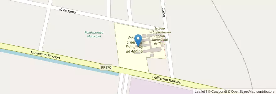 Mapa de ubicacion de Escuela Ernestina Echegaray de Andino en アルゼンチン, サンフアン州, チリ, San Martín.