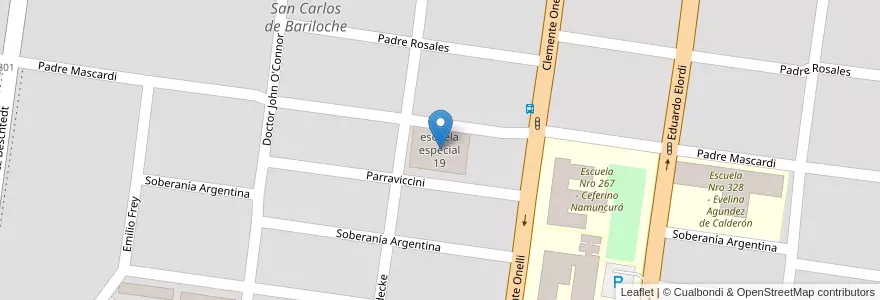 Mapa de ubicacion de escuela especial 19 en Arjantin, Şili, Río Negro, Departamento Bariloche, Municipio De San Carlos De Bariloche, San Carlos De Bariloche.
