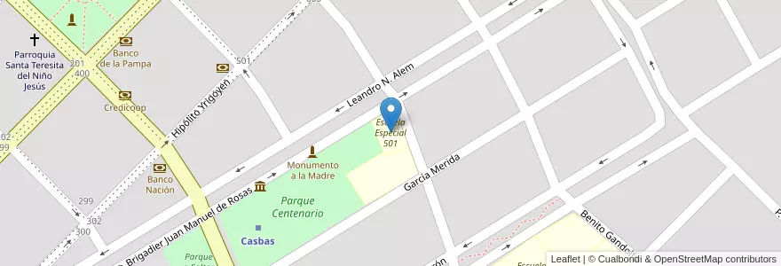 Mapa de ubicacion de Escuela Especial 501 en アルゼンチン, ブエノスアイレス州, Partido De Guaminí, Casbas.