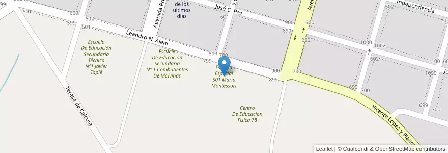 Mapa de ubicacion de Escuela Especial 501 Maria Montessori en アルゼンチン, ブエノスアイレス州, Partido De General Rodríguez.