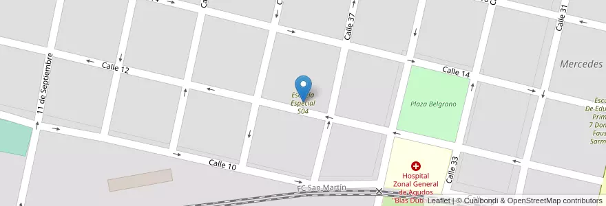 Mapa de ubicacion de Escuela Especial 504 en Argentina, Provincia Di Buenos Aires, Partido De Mercedes, Mercedes.