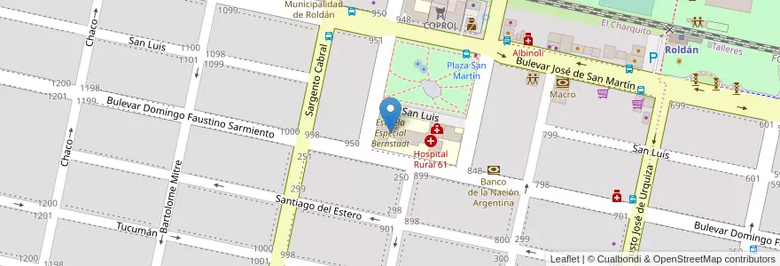 Mapa de ubicacion de Escuela Especial Bernstadt en 아르헨티나, Santa Fe, Departamento San Lorenzo, Municipio De Roldán, Roldán.