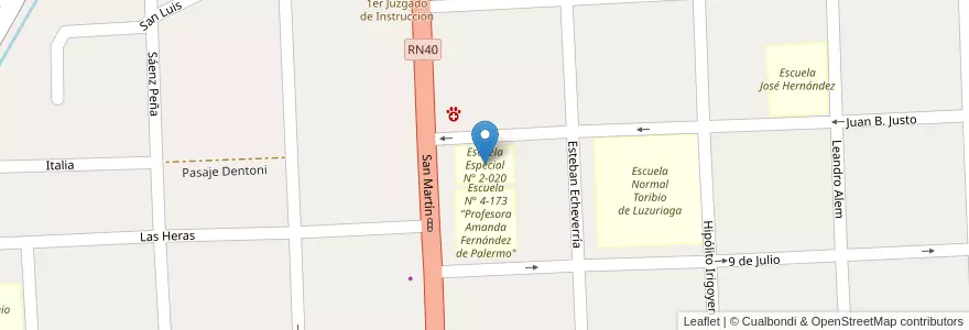 Mapa de ubicacion de Escuela Especial N° 2-020 en 阿根廷, 智利, Mendoza, Departamento Tunuyán, Distrito Ciudad De Tunuyán.