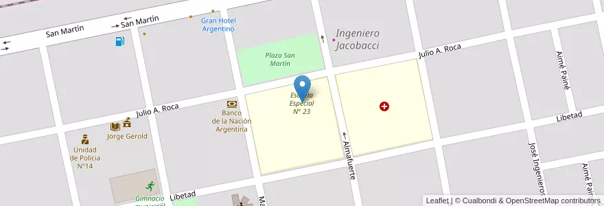 Mapa de ubicacion de Escuela Especial N° 23 en Argentinien, Chile, Provinz Río Negro, Departamento Veinticinco De Mayo, Ingeniero Jacobacci.