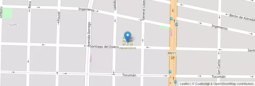 Mapa de ubicacion de Escuela Especial Nº 2118 Hipoacúsicos en 阿根廷, Santa Fe, Departamento San Lorenzo, Municipio De San Lorenzo, San Lorenzo.