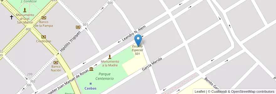 Mapa de ubicacion de Escuela Especial Nº 501 Anselmo Barabino en アルゼンチン, ブエノスアイレス州, Partido De Guaminí, Casbas.