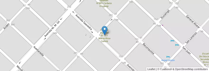 Mapa de ubicacion de Escuela Especial Nº 501 Maria Rosa Canale en アルゼンチン, ブエノスアイレス州, Partido De Chacabuco, Chacabuco.