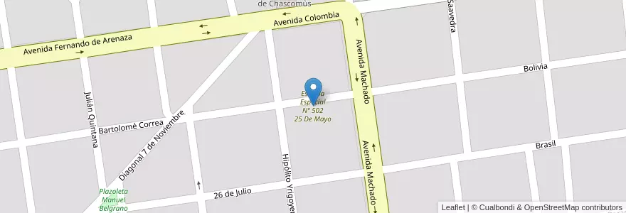 Mapa de ubicacion de Escuela Especial Nº 502 25 De Mayo en 아르헨티나, 부에노스아이레스주, Partido De Chascomús, Chascomús.