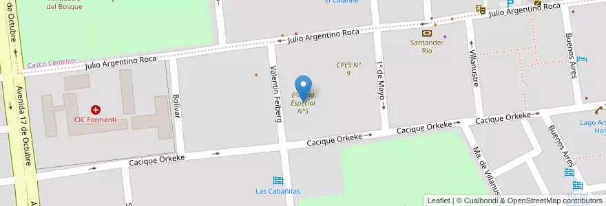 Mapa de ubicacion de Escuela Especial Nº5 en 아르헨티나, 마가야네스이데라안타르티카칠레나주, 칠레, 산타크루스주, El Calafate, Lago Argentino.