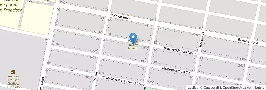 Mapa de ubicacion de Escuela Fava de Esteban en Аргентина, Кордова, Departamento San Justo, Pedanía Juárez Celman, Municipio De San Francisco, San Francisco.