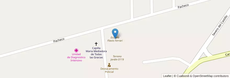 Mapa de ubicacion de Escuela Flavio Ferrari en الأرجنتين, تشيلي, Mendoza, Departamento Guaymallén, Distrito Puente De Hierro.