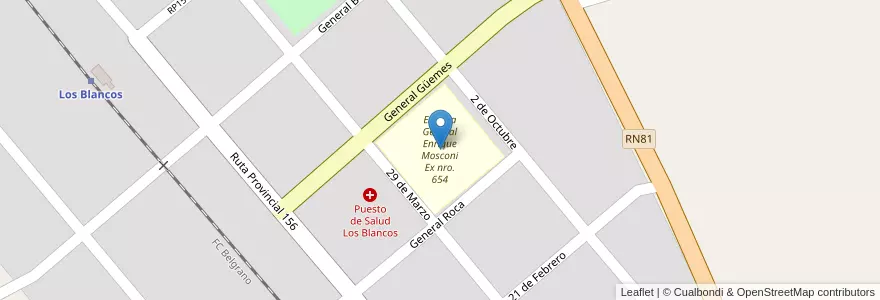 Mapa de ubicacion de Escuela General Enrique Mosconi Ex nro. 654 en アルゼンチン, サルタ州, Rivadavia, Municipio De Rivadavia Banda Norte, Los Blancos.